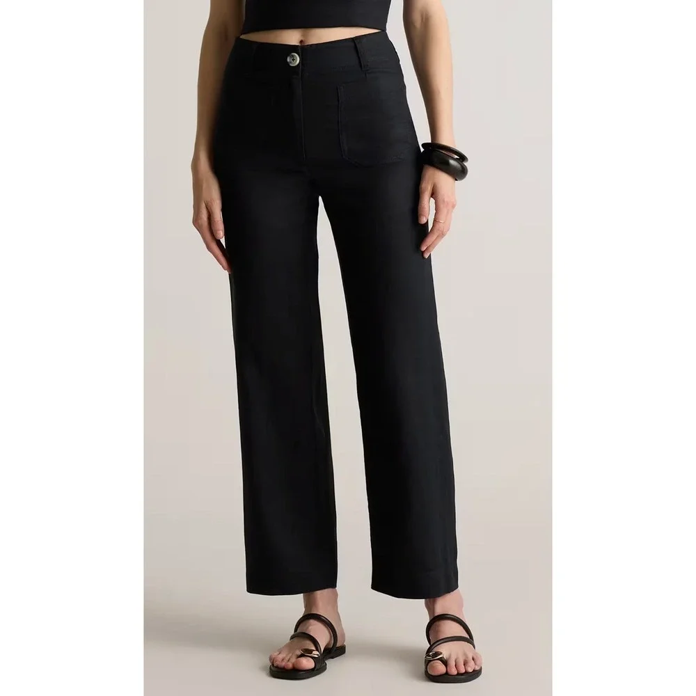 Quince 100% European Linen Wide Leg Trouser Black Size 16 NWT JDAVN01